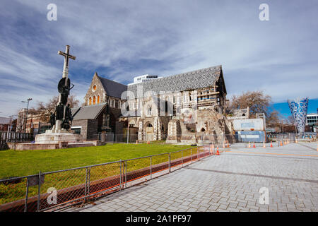 Die Christchurch Cathedral an einem sonnigen Tag in Neuseeland Stockfoto