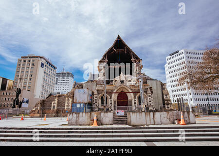 Die Christchurch Cathedral an einem sonnigen Tag in Neuseeland Stockfoto