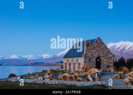 Kirche des Guten Hirten Sonnenuntergang in Neuseeland Stockfoto