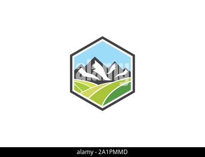 Vektor Berg- und Outdoor Abenteuer Logo, Logo Vorlage. Minimalistische Landschaft Hügel/Berge Vector Logo, Stock Vektor