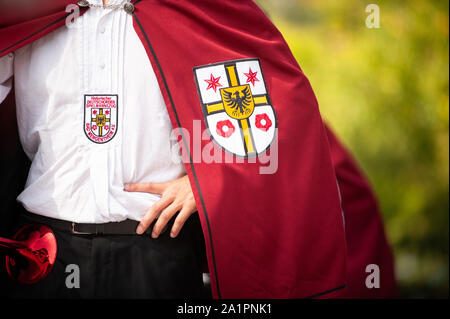 Deutschland, Baden Württemberg, Niederstetten. September 2019. Traditionelle herbstliche Ernte Fest. Historischer deutschorden spielmannszug Bad Mergentheim Stockfoto