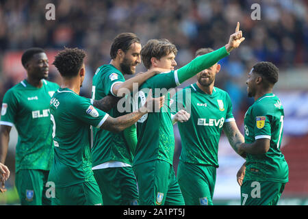 Middlesborough, Großbritannien. 28 Sep, 2019. Von Sheffield Mittwoch Adam Erreichen feiert nach der dritten Ziel zählen während der Himmel Wette Championship Match zwischen Middlesbrough und Sheffield Mittwoch an der Riverside Stadium, Middlesbrough am Samstag, den 28. September 2019. (Credit: Mark Fletcher | MI Nachrichten) nur die redaktionelle Nutzung, eine Lizenz für die gewerbliche Nutzung Kreditkarte erforderlich: MI Nachrichten & Sport/Alamy Live News Credit: MI Nachrichten & Sport/Alamy leben Nachrichten Stockfoto