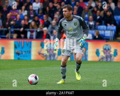 London, Großbritannien. 28 Sep, 2019. Norwich City Michael McGovern während der Englischen Premier League zwischen Crystal Palace und Norwich City an Selhurst Park Stadium, London, England am 28. September 2019 Quelle: Aktion Foto Sport/Alamy leben Nachrichten Stockfoto