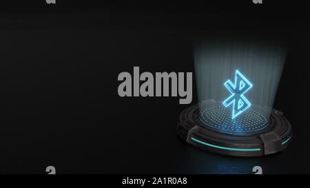 Blaue Streifen digitale Laser 3D-Hologramm Symbol für Bluetooth rendern auf alte Metall sci-fi Pad Hintergrund Stockfoto