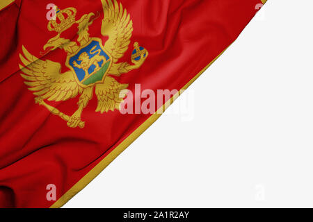 Montenegro Flagge von Gewebe mit Copyspace für Ihren Text auf weißem Hintergrund Stockfoto