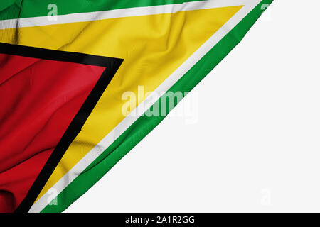 Guyana Flagge von Gewebe mit Copyspace für Ihren Text auf weißem Hintergrund Stockfoto