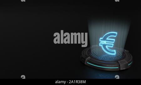 Blaue Streifen digitale Laser 3D-Hologramm Symbol der euro Zeichen machen auf alte Metall sci-fi Pad Hintergrund Stockfoto