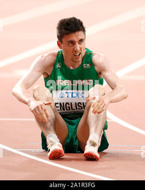 Irlands Mark English nach konkurrieren in der Männer 800 m Vorläufe bei Tag zwei Der IAAF Weltmeisterschaften am Khalifa International Stadium, Doha, Katar. Stockfoto