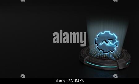 Blaue Streifen digitale Laser 3D-Hologramm Symbol der Gang chart Pfeil rendern auf alte Metall sci-fi Pad Hintergrund Stockfoto