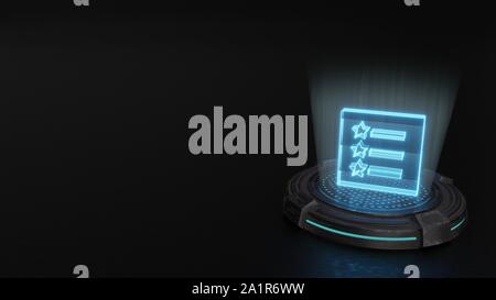 Blaue Streifen digitale Laser 3D-Hologramm Symbol der Liste mit Stars und Textzeilen auf alte Metall sci-fi Pad Hintergrund Stockfoto