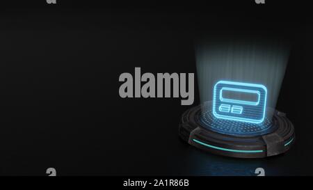 Blaue Streifen digitale Laser 3D-Hologramm Symbol der Pager rendern auf alte Metall sci-fi Pad Hintergrund Stockfoto