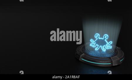 Blaue Streifen digitale Laser 3D-Hologramm Symbol des pastafarian fliegende Monster machen auf alte Metall sci-fi Pad Hintergrund Stockfoto