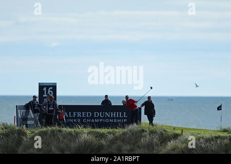 KINGSBARNS, Schottland. 28. SEPTEMBER 2019: Eine allgemeine Ansicht der 16 T-Stück während der dritten Runde der Alfred Dunhill Links Championship, europäische Tour Gol Stockfoto