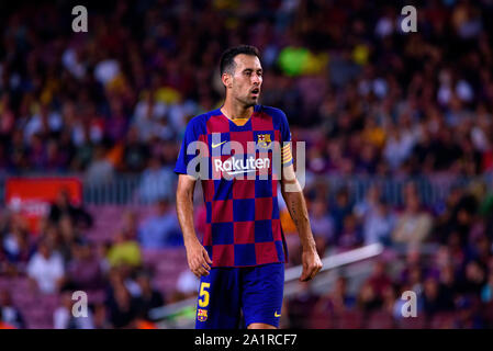 BARCELONA-SEP 24: Sergio Busquets spielt in der Liga Match zwischen dem FC Barcelona und Villarreal CF im Camp Nou Stadion am 24. September 2019 in Stockfoto