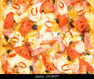 Hausgemachte Pizza Nahaufnahme, wie Hintergrund Stockfoto