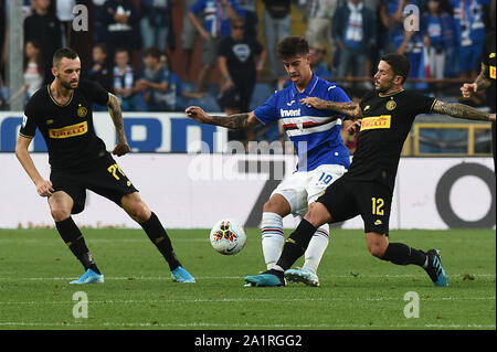 Genua, Italien, 28. September 2019, MARCELO BROZOVIC (Inter), EMILIANO RIGONI (SAMPDORIA), STEFANO SENSI (inter) bei Sampdoria Vs Inter-italienischen Fußball Serie A Männer Meisterschaft - Credit: LPS/Danilo Vigo/Alamy leben Nachrichten Stockfoto