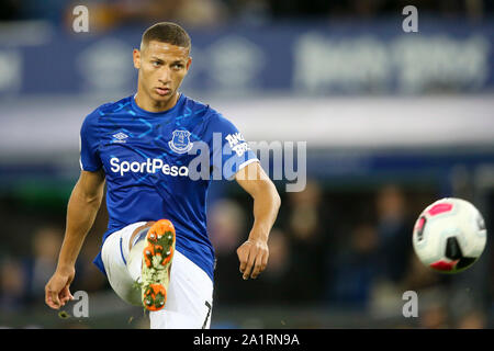 Liverpool, Großbritannien. 28 Sep, 2019. Richarlison von Everton in Aktion. Premier League match, Everton v Manchester City im Goodison Park in Liverpool am Samstag, den 28. September 2019. Dieses Bild dürfen nur für redaktionelle Zwecke verwendet werden. Nur die redaktionelle Nutzung, eine Lizenz für die gewerbliche Nutzung erforderlich. Keine Verwendung in Wetten, Spiele oder einer einzelnen Verein/Liga/player Publikationen. pic von Chris Stading/Andrew Orchard sport Fotografie/Alamy Live news Credit: Andrew Orchard sport Fotografie/Alamy leben Nachrichten Stockfoto