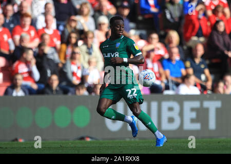 Middlesbrough, UK. 28. September 2019. Von Sheffield Mittwoch Mose Odubajo während der Sky Bet Championship Match zwischen Middlesbrough und Sheffield Mittwoch an der Riverside Stadium, Middlesbrough am Samstag, den 28. September 2019. (Credit: Mark Fletcher | MI Nachrichten) nur die redaktionelle Nutzung, eine Lizenz für die gewerbliche Nutzung Kreditkarte erforderlich: MI Nachrichten & Sport/Alamy leben Nachrichten Stockfoto