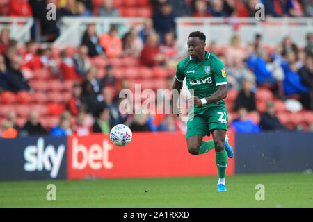 Middlesbrough, UK. 28. September 2019. Von Sheffield Mittwoch Mose Odubajo während der Sky Bet Championship Match zwischen Middlesbrough und Sheffield Mittwoch an der Riverside Stadium, Middlesbrough am Samstag, den 28. September 2019. (Credit: Mark Fletcher | MI Nachrichten) nur die redaktionelle Nutzung, eine Lizenz für die gewerbliche Nutzung Kreditkarte erforderlich: MI Nachrichten & Sport/Alamy leben Nachrichten Stockfoto