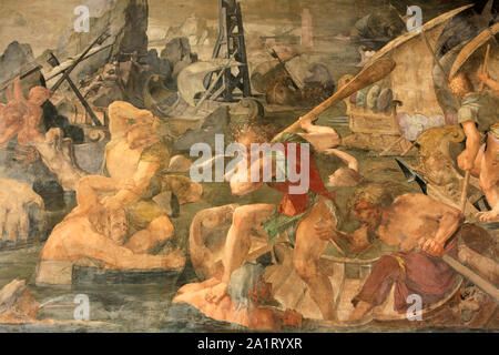 Die Rache des Nauplius. Fresko des italienischen manieristischen Malers Rosso Fiorentino (1535-1537). Palast von Fontainebleau. Frankreich. Stockfoto