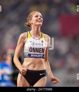 Doha, Katar. 27 Sep, 2019. Jubel Imke ONNEN (Deutschland) Hochsprung Qualifikation Frauen, 27.09.2019 Leichtathletik WM 2019 in Doha/Katar, vom 27.09. - 10.10.2019. | Verwendung der weltweiten Kredit: dpa/Alamy leben Nachrichten Stockfoto