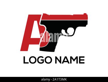 Pistole Waffe logo Emblem. Ein paar der gekreuzten Pistolen Gewehre, Shooting Gun logo für Schützenverein, Vector Illustration, Gun zeichen Symbol. Stock Vektor