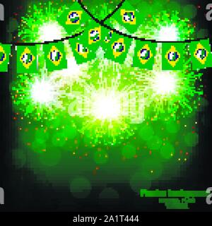 Helles Feuerwerk mit Flagge Brasilien für den Urlaub. Vector Illustration. Stock Vektor