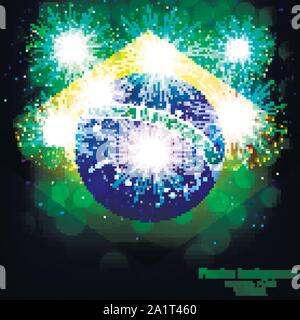 Helles Feuerwerk mit Flagge Brasilien für den Urlaub. Vector Illustration. Stock Vektor