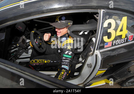 Austin, USA. 28 Sep, 2019. September 28, 2019: Tanner Foust #34 mit team Andretti Rallycross feiert seinen bei ARX Americas Rallycross, Stromkreis des Amerika gewinnen. Austin, Texas. Credit: Cal Sport Media/Alamy leben Nachrichten Stockfoto