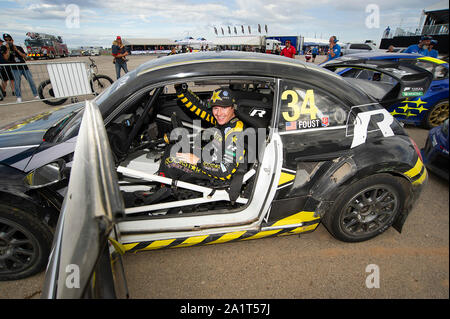 Austin, USA. 28 Sep, 2019. September 28, 2019: Tanner Foust #34 mit team Andretti Rallycross feiert seinen bei ARX Americas Rallycross, Stromkreis des Amerika gewinnen. Austin, Texas. Credit: Cal Sport Media/Alamy leben Nachrichten Stockfoto