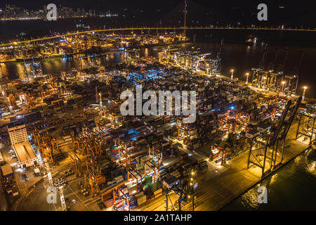 Kwai Tsing Container Terminals von drone Ansicht Stockfoto