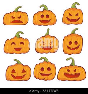 Satz von Halloween Kürbisse Vector Illustration, jack o lantern Hintergrund Stock Vektor