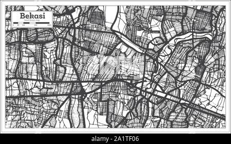 Bekasi Indonesien Stadtplan in Schwarz und Weiß. Übersichtskarte. Vector Illustration. Stock Vektor