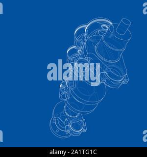 Motor Kolben skizzieren. Vektor Rendering von 3d. Wire-frame Stil. Die Schichten des sichtbaren und unsichtbaren Linien getrennt sind Stock Vektor