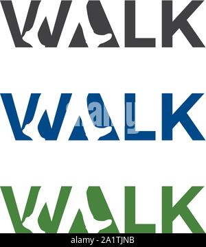 Walking man Logo, der Mann Wandern, Bewegung logo, Fuß-Therapie, Wellness, Körperpflege, Massage, Natur, Blatt. Vektor logo Vorlage, Sport walking unterzeichnen. Stock Vektor