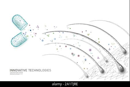 Haar schützen Pflege kosmetische Technologie 3D-Konzept. Haarfollikel Struktur Reparatur Ergänzung Vitamine Behandlung. Anatomie Stränge Medizin Render Stock Vektor