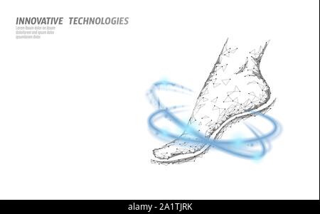 Schuhe Technologie Wissenschaft Fitness Flexibilität. Mensch Frau Fitness Fuß glühende Ringe. Futuristisches, polygonales Sportschuhdesign mit geringem Poly-Design. Vektor Stock Vektor