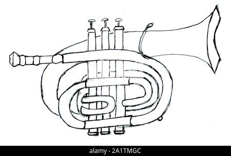 Cartoon Trompete in einfache Skizze Stil, handgezeichnete Illustrationen. Stockfoto