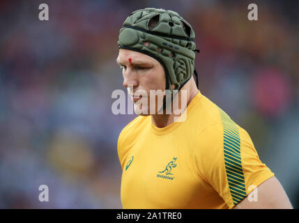 Australiens David Pocock mit einer kleinen Verletzung vor dem 2019 Rugby WM-Spiel im Stadion in Tokio, Japan. Stockfoto