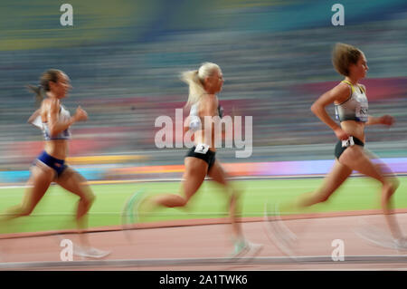 Doha, Katar. 28 Sep, 2019. Athleten konkurrieren während der Frauen 10.000 m-Finale bei den 2019 IAAF Weltmeisterschaften in Doha, Katar, Sept. 28, 2019. Credit: Li Gang/Xinhua/Alamy leben Nachrichten Stockfoto