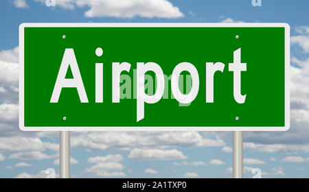 Rendering von einem grünen Hinweisschild für Flughafen Stockfoto