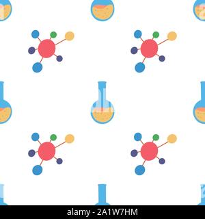 Chemie nahtlose Muster Molekül und Kolben, tolles Design für Hintergrund, Geschenkpapier, Stoff, Oberfläche. Schule Bildung vektor Kulisse. Stock Vektor