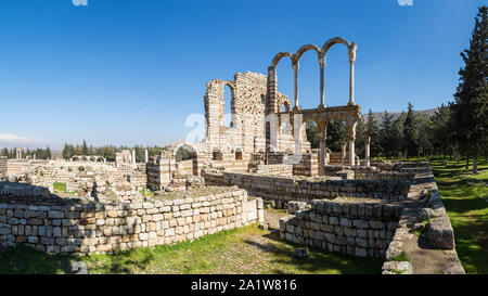 Der große Palast, Ruinen des 8. Jahrhunderts Umayyaden Stadt in Anjar, Libanon Stockfoto