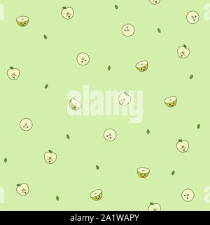 Nahtlose Obst vektor Muster. Kawaii green apple auf grünem Hintergrund Stock Vektor
