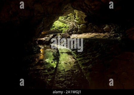 Ein Pfad in einer Höhle, die zu den Eingang Stockfoto