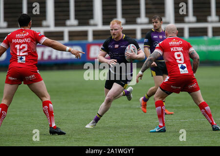 Newcastle upon Tyne, Großbritannien. 29 Sep, 2019. Liam McAvoy auf der Aufladung für Newcastle Donner. Newcastle Thunder v Doncaster RLFC Im Betfred Liga eine Qualifikation Endrunde am Kingston Park, Newcastle upon Tyne am Sonntag, dem 15. September 2019 Quelle: MI Nachrichten & Sport/Alamy leben Nachrichten Stockfoto