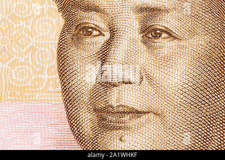 Makro Nahaufnahme Foto von Mao in China 20 Yuan Währung beachten. Stockfoto