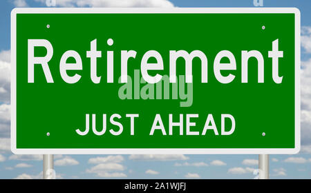 Rendering von einem grünen Hinweisschild für den Ruhestand Stockfoto