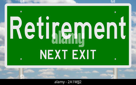 Rendering von einem grünen Hinweisschild für den Ruhestand Stockfoto