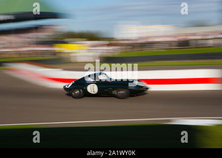 1963 Jaguar E-type Lightweight "lowdrag" von Lukas Halusa & Emanuele Pirro im RAC TT Feier rennen Am Goodwood Revival 14. September 201 Stockfoto